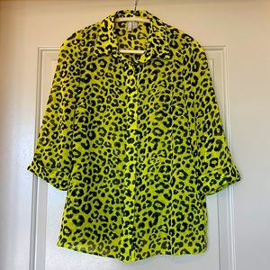 Semi sheer leopard print top in electric green and black